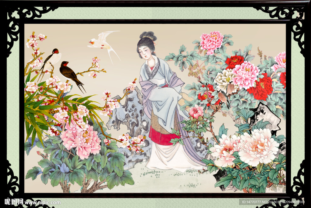 花开富贵仕女图