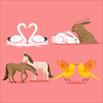 平面情人节动物情侣插图