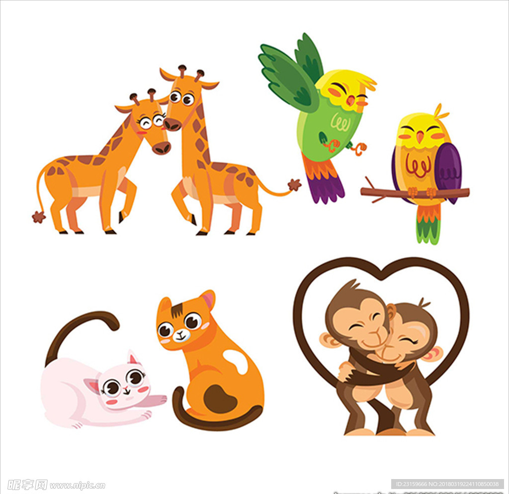 四款情人节动物情侣插图