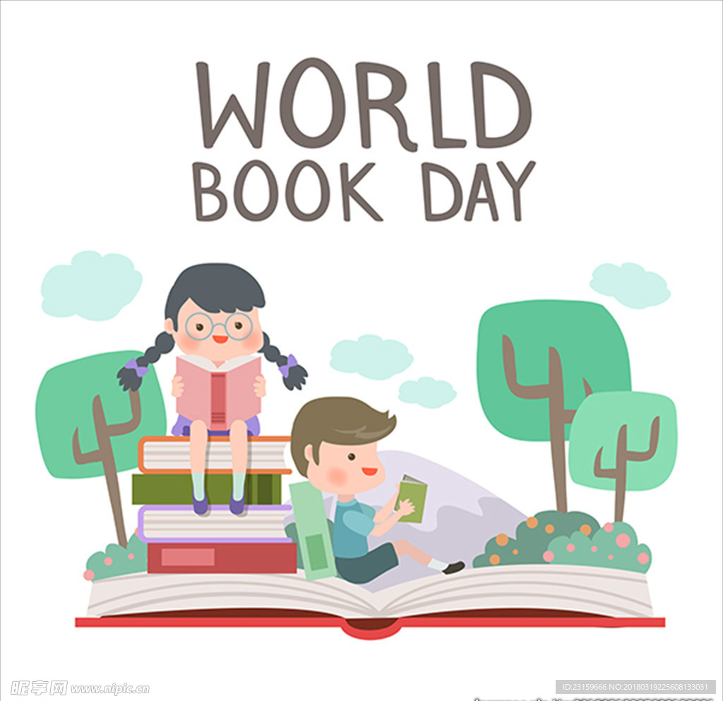 卡通小朋友世界图书日背景