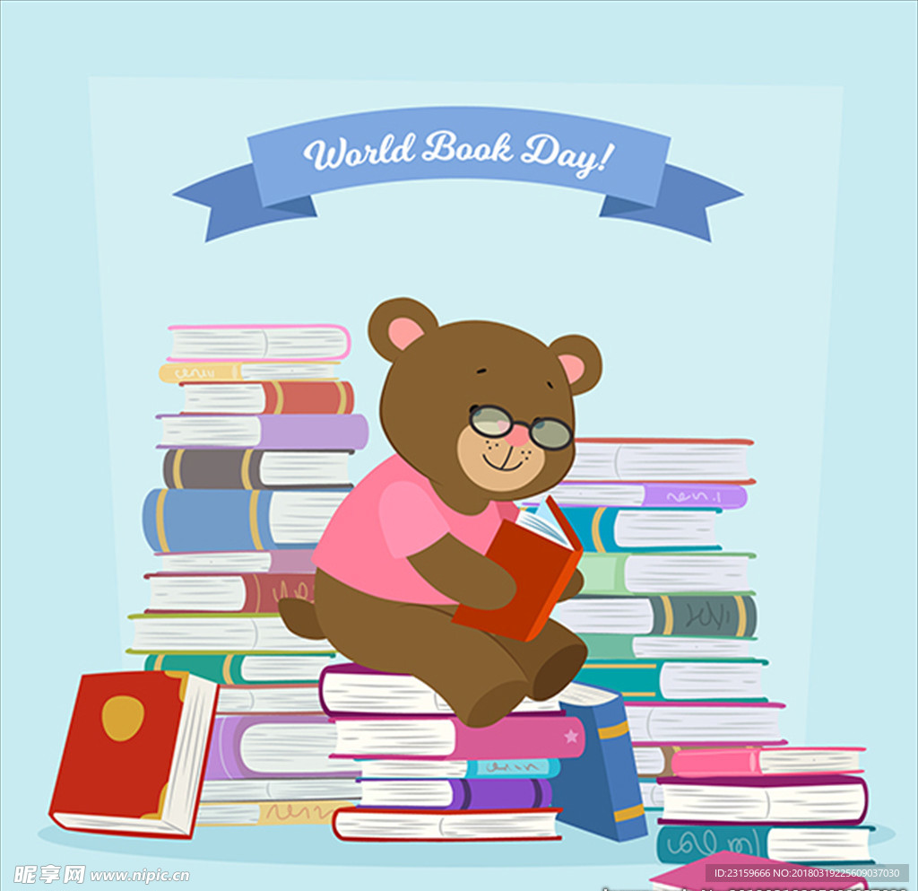 卡通小熊世界图书日背景