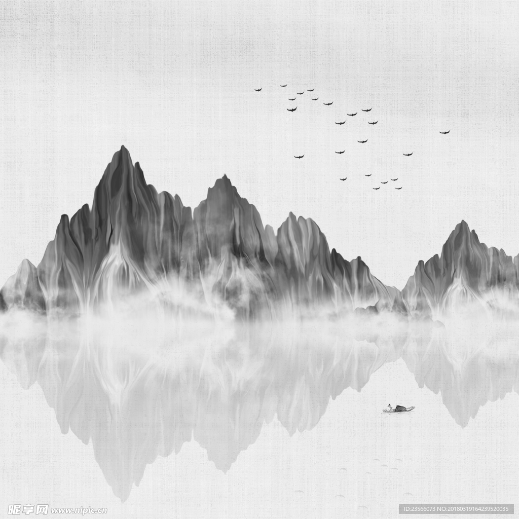 黑白水墨山水画