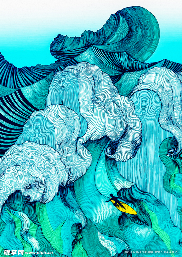 蓝色抽象线条画