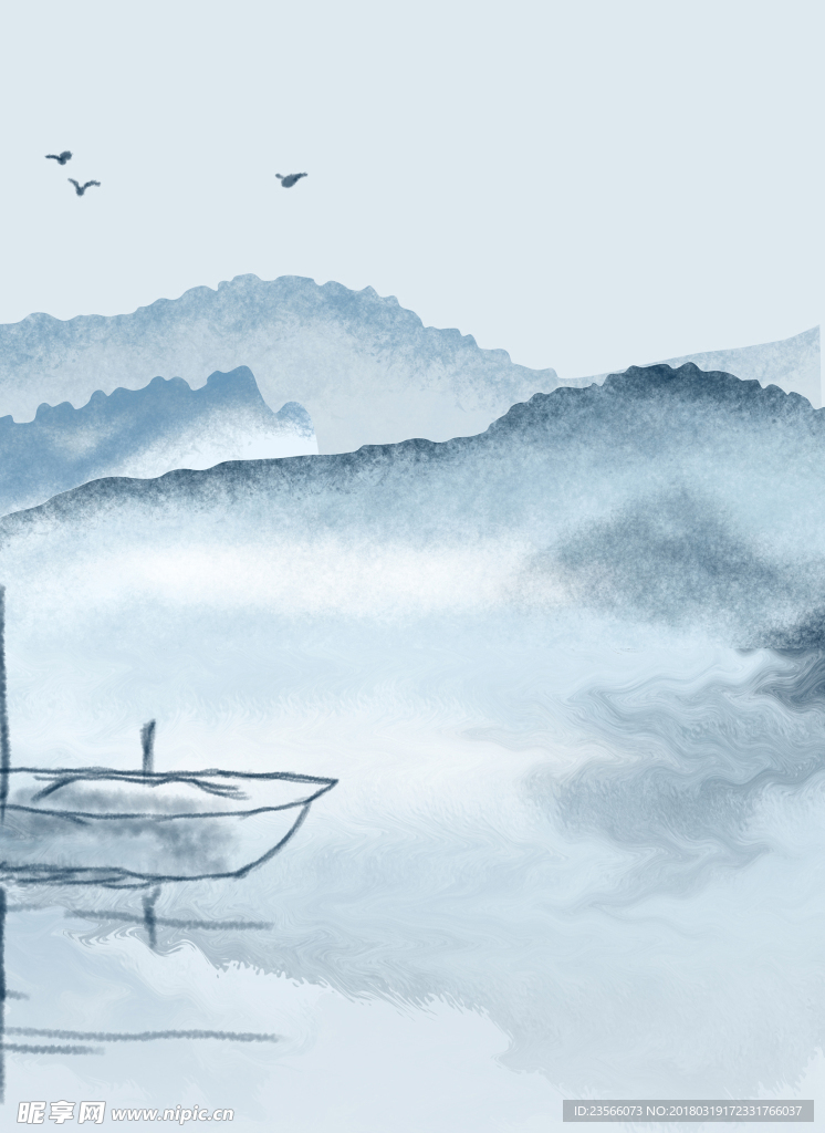 但是水墨禅意风景山水画
