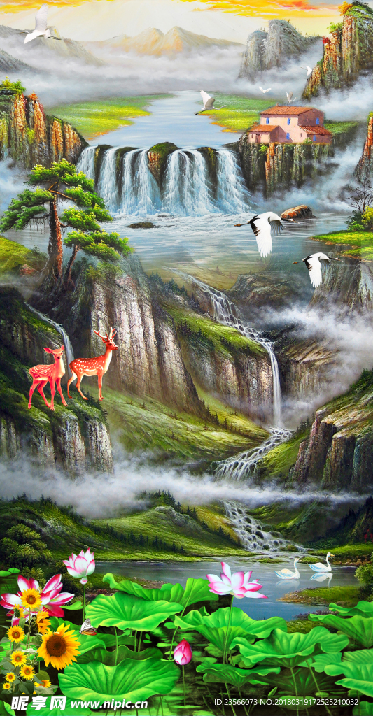 流水生财风水画