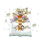 动漫彩虹学生看书矢量图