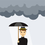 创意雨天打伞的黑衣男子矢量图