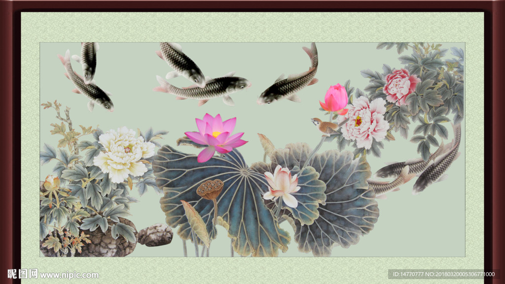 荷花鲤鱼图