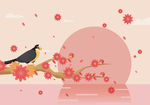 日本风格手绘梅花桃花插画