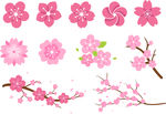 扁平矢量桃花樱花图案