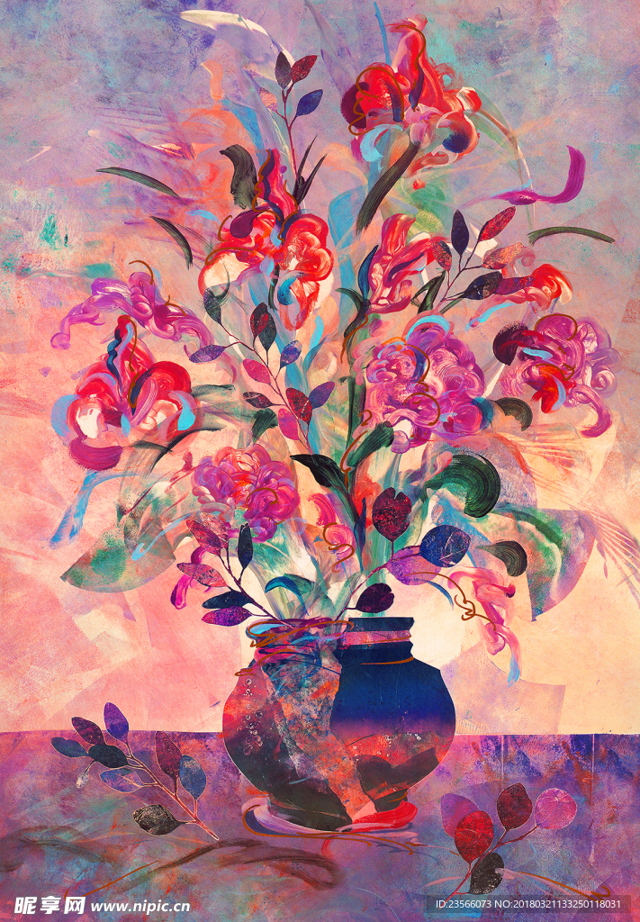 花瓶花卉植物抽象画