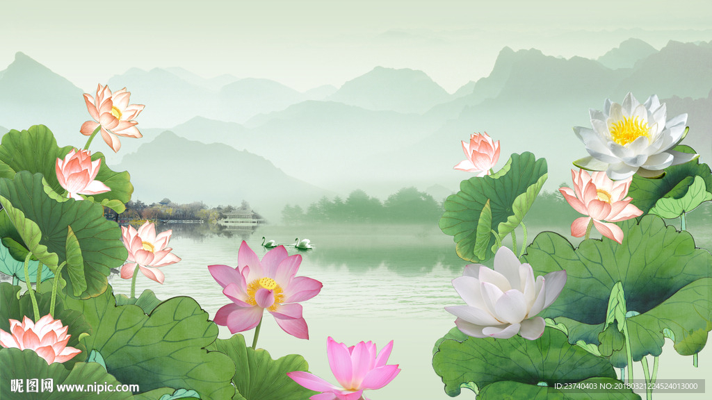 荷花背景墙