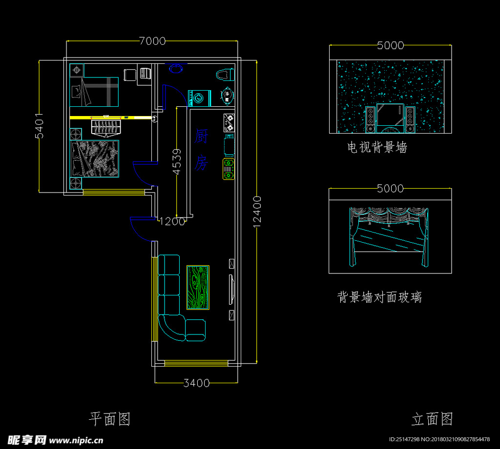 CAD 平面图 电视背景墙