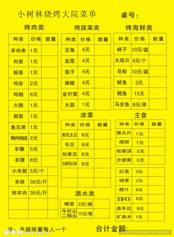 烧烤菜单