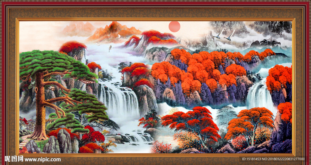 国画迎客松