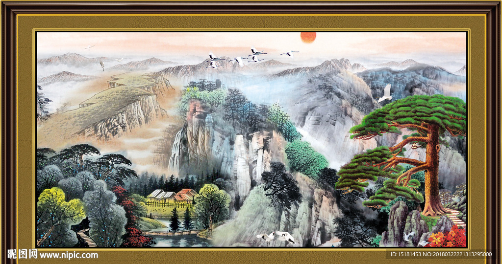 国画迎客松