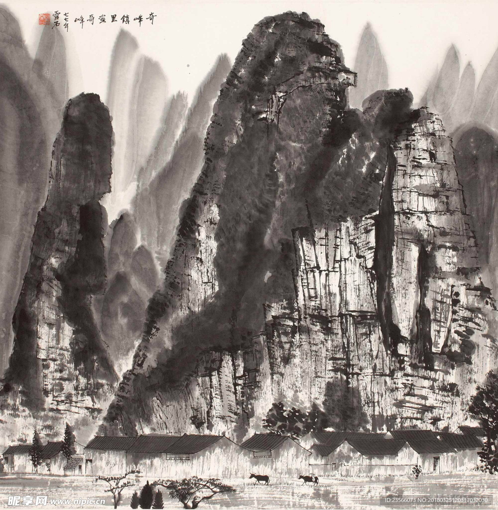 黑白水墨山水风景画
