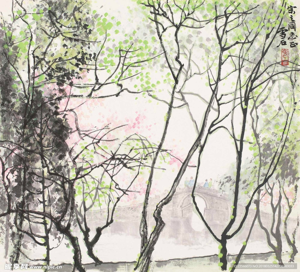 中国风水墨国画植物风景