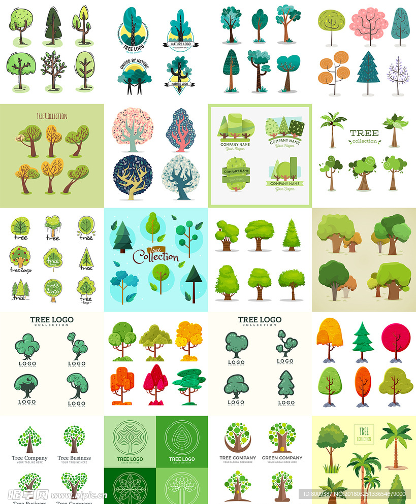 手绘树木矢量LOGO标志设计