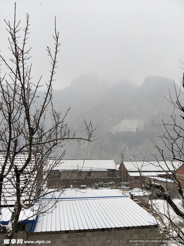 下着小雪的农村