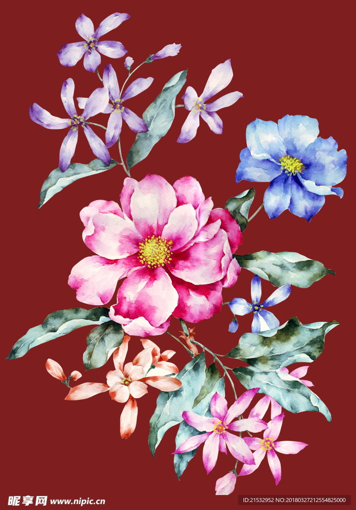 红底手绘花