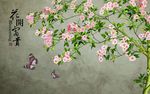 大型中式花开富贵背景壁画