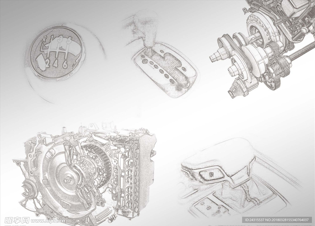 汽车变速系统 线稿