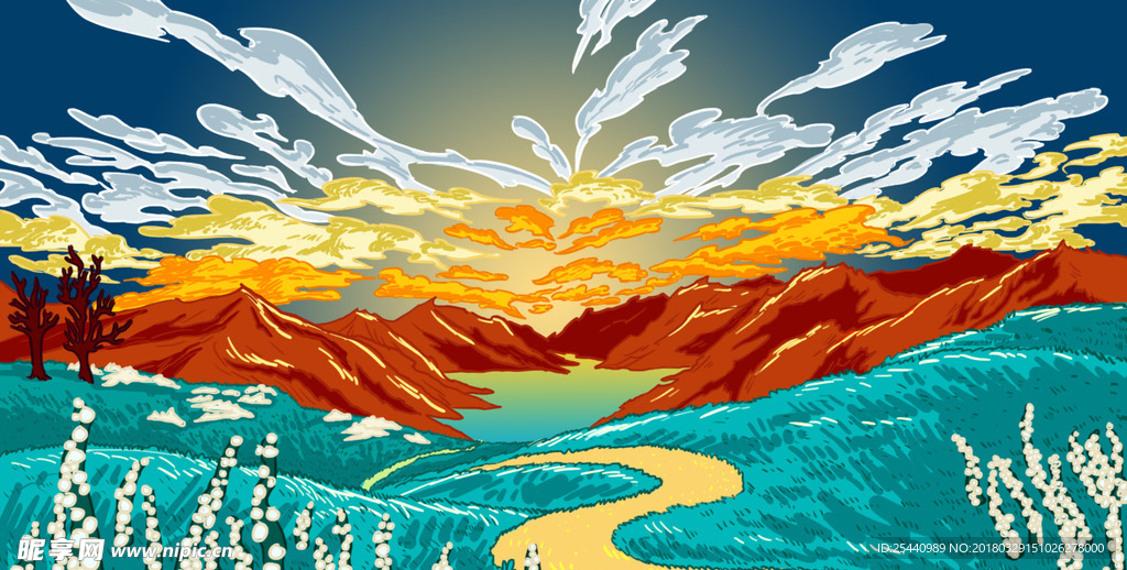 浮世绘背景插画