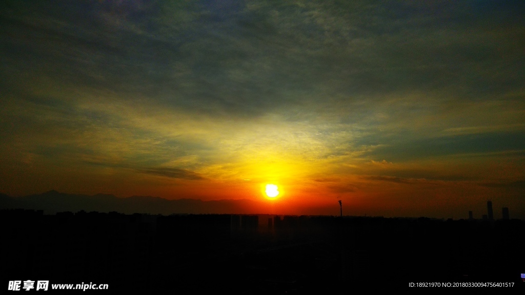 城市夕阳 日落 傍晚 天空