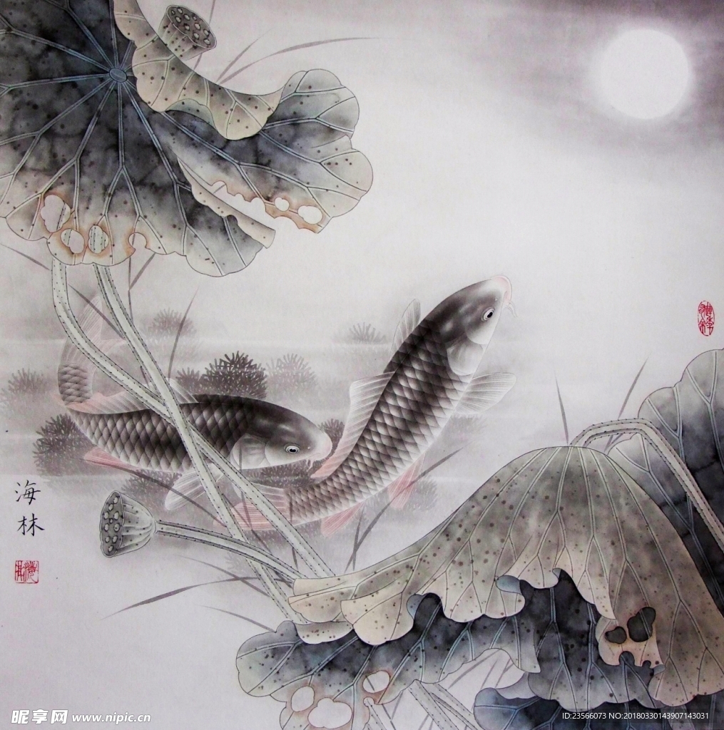 中国风荷叶荷花水墨国画