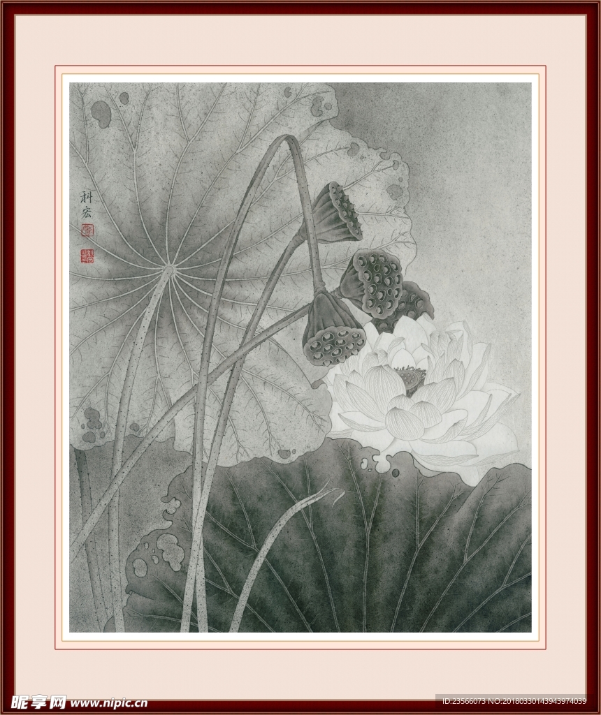 中国风荷叶荷花水墨国画