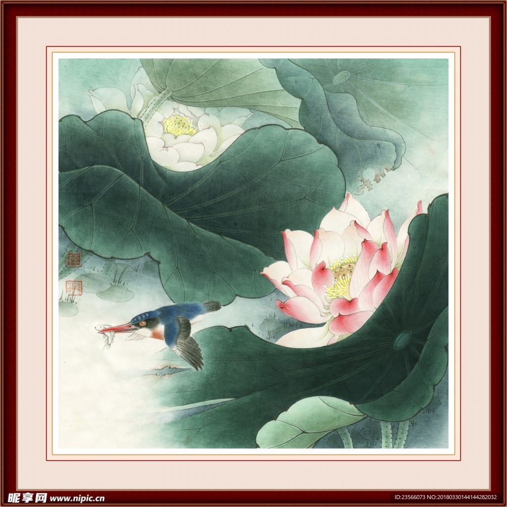 中国风荷叶荷花水墨国画