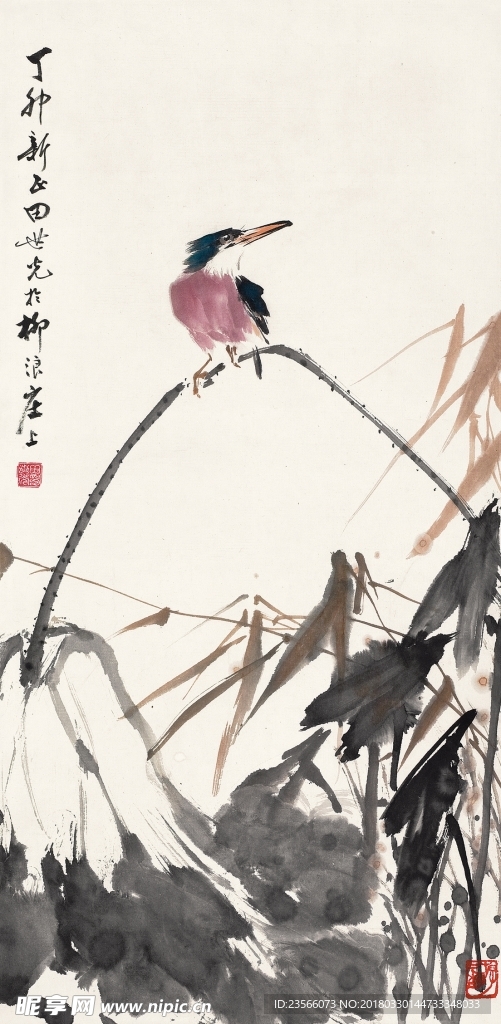 中国风荷叶荷花水墨国画