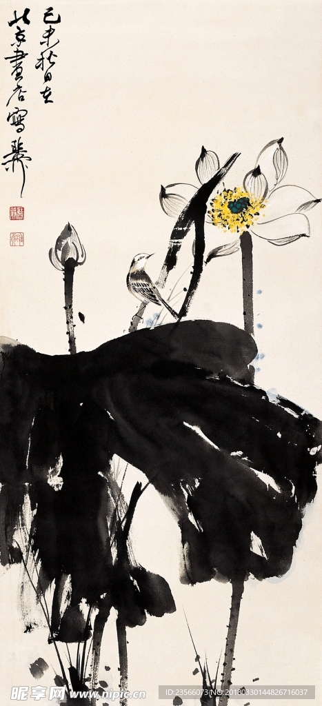 中国风荷叶荷花水墨国画