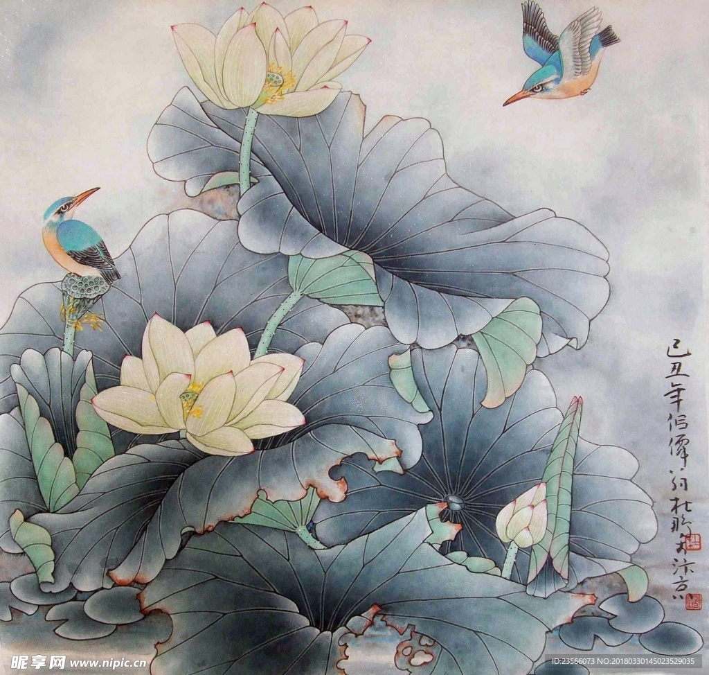 中国风荷叶荷花水墨国画