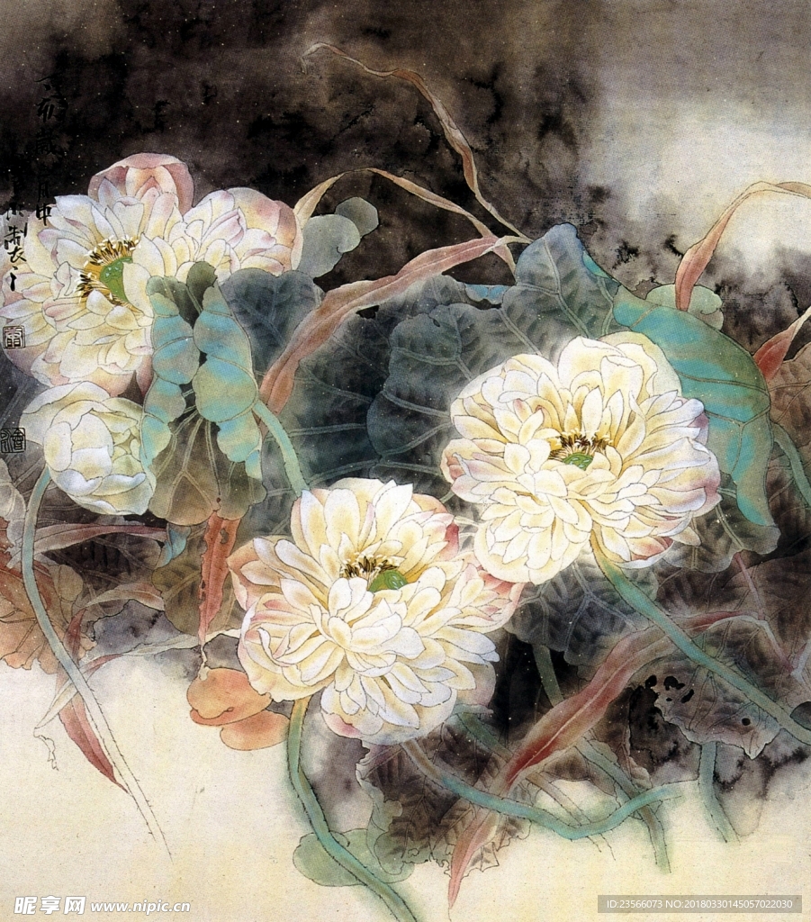 中国风荷叶荷花水墨国画