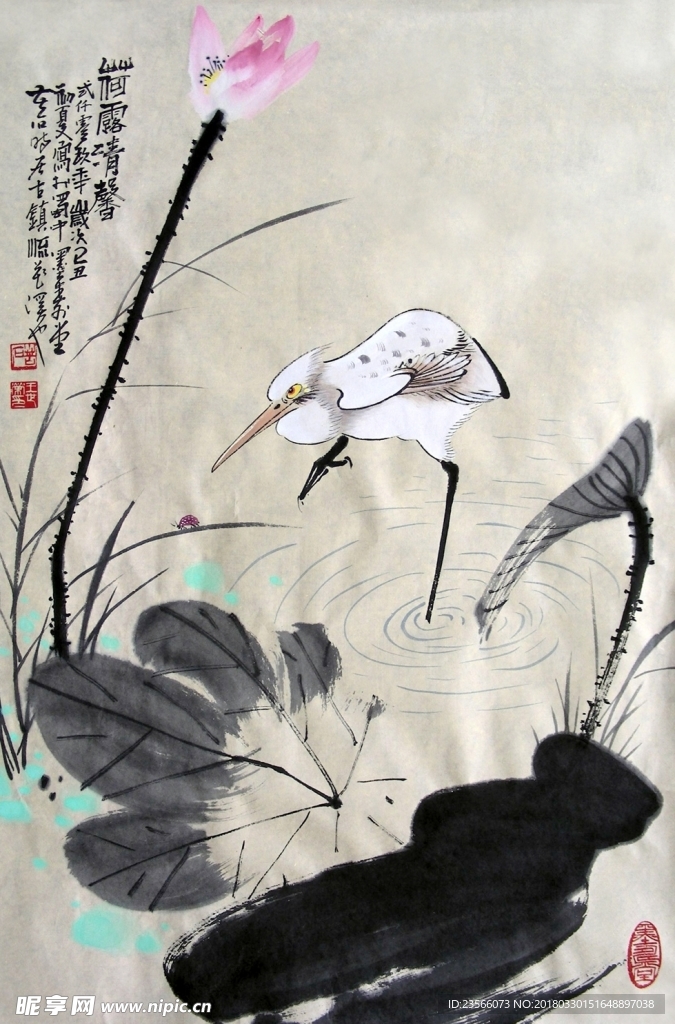 中国风荷叶荷花水墨国画