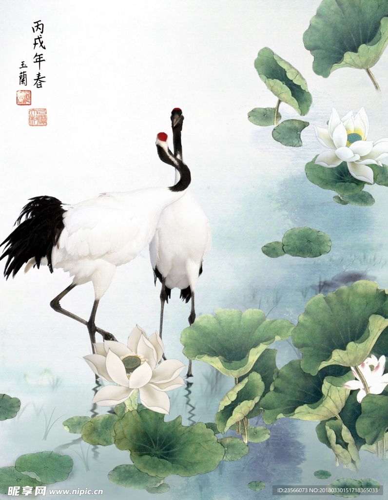 中国风荷叶荷花水墨国画