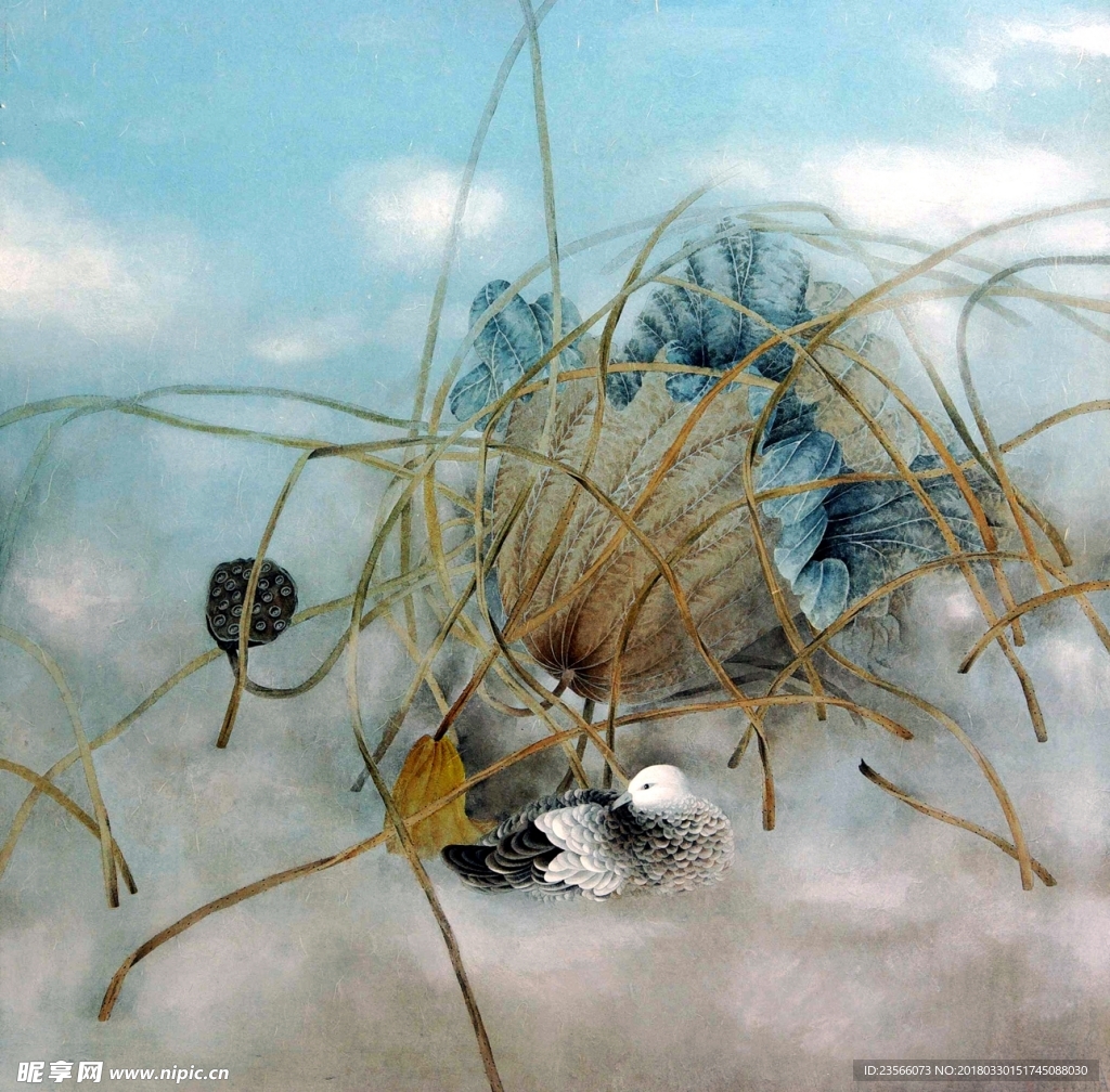 中国风荷叶荷花水墨国画