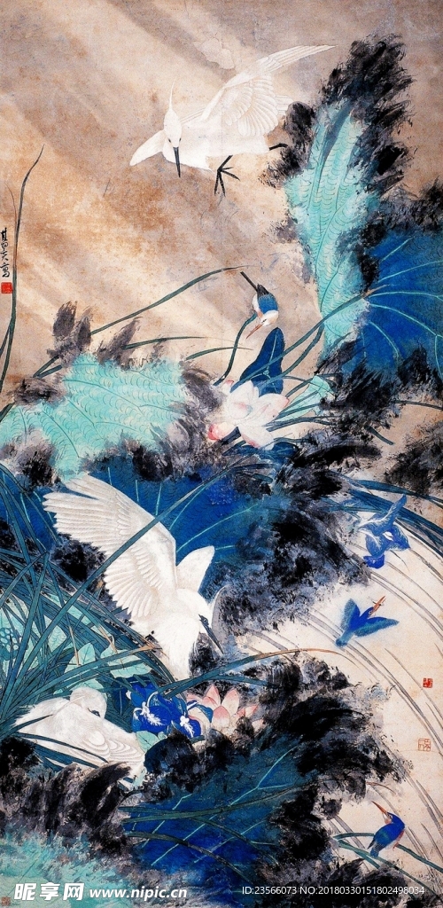 中国风荷叶荷花水墨国画