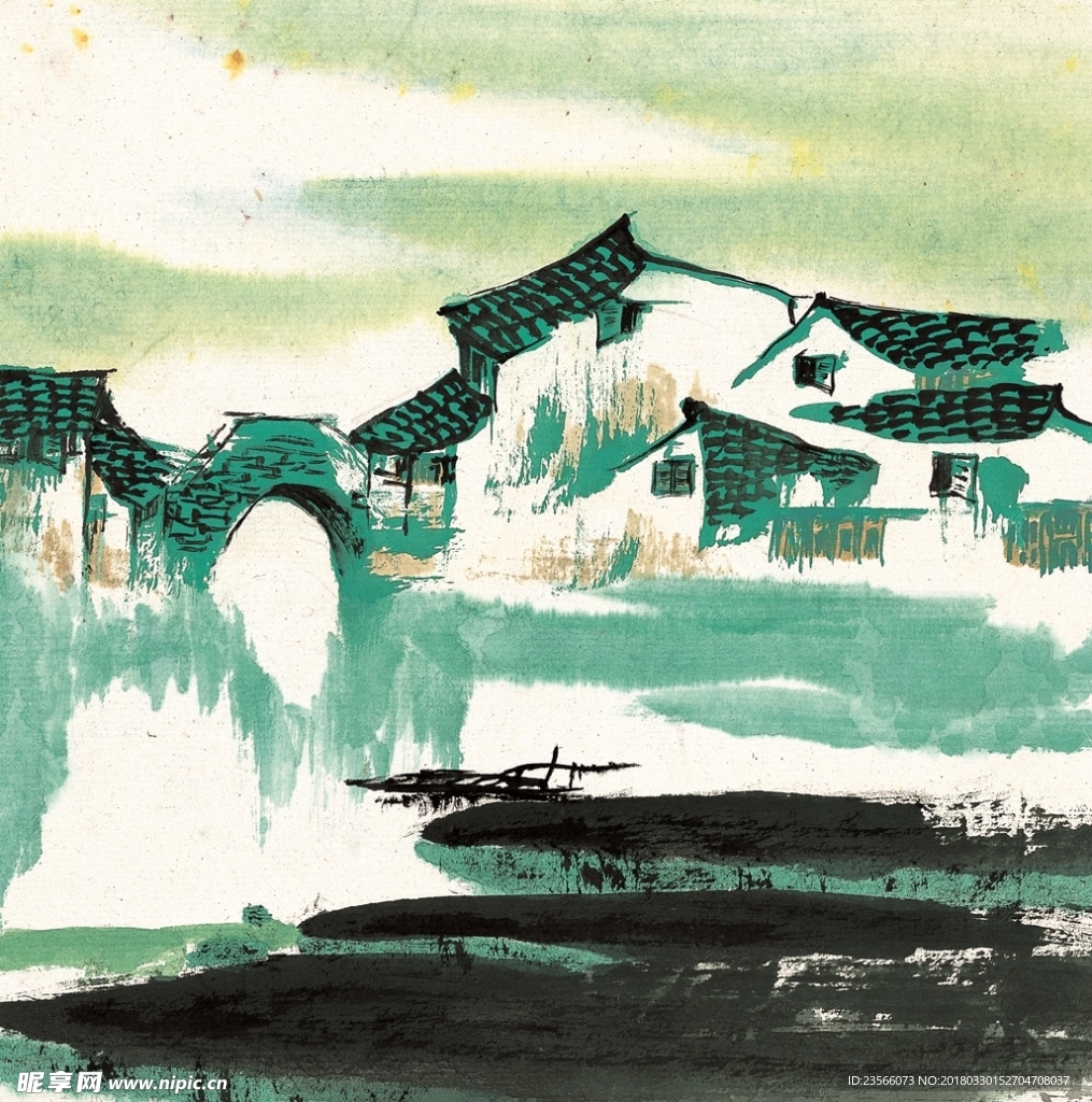 中国风江南水乡四季水墨国画