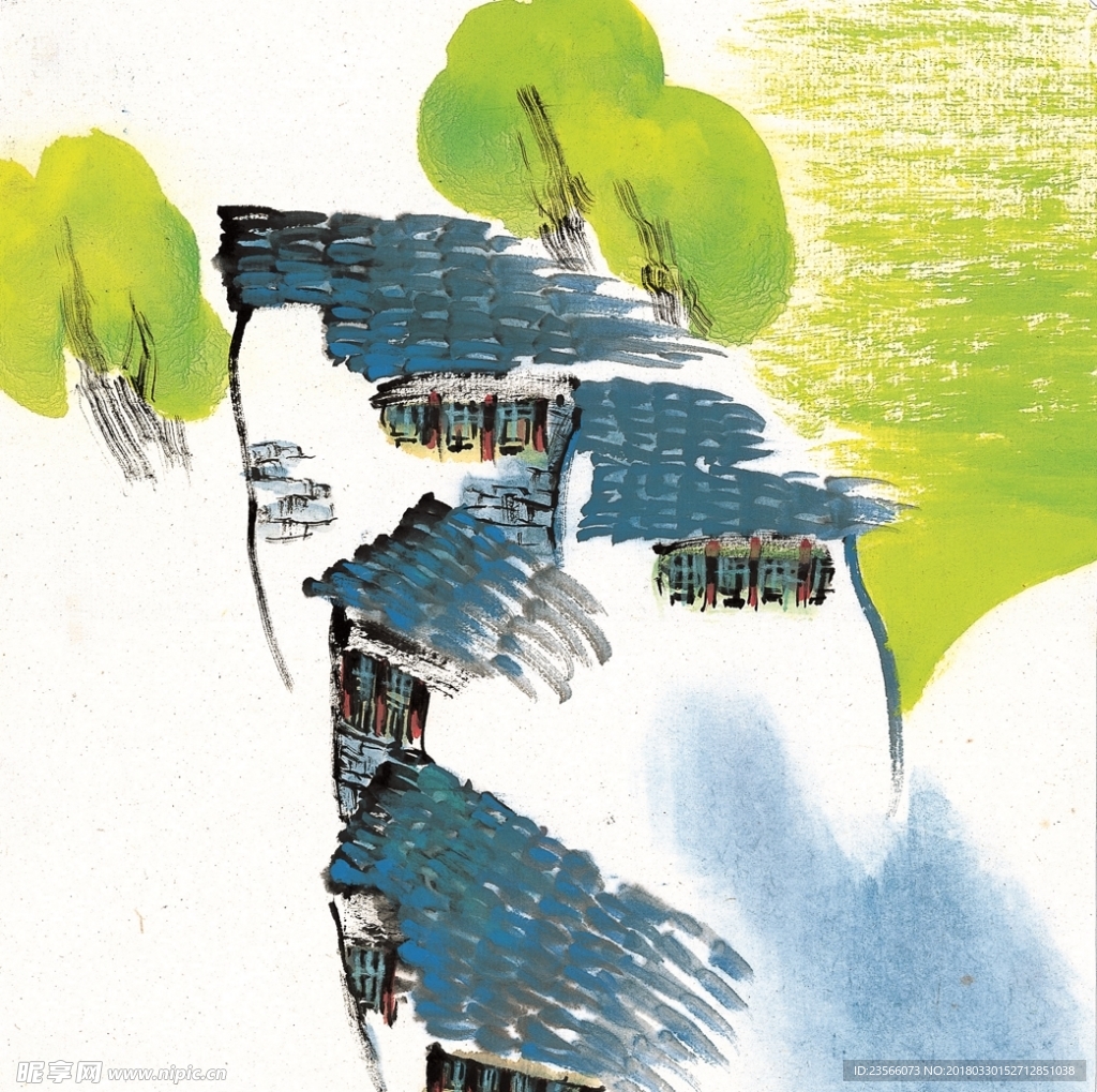 中国风江南水乡四季水墨国画