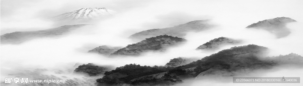 新中式水墨山脉床头画