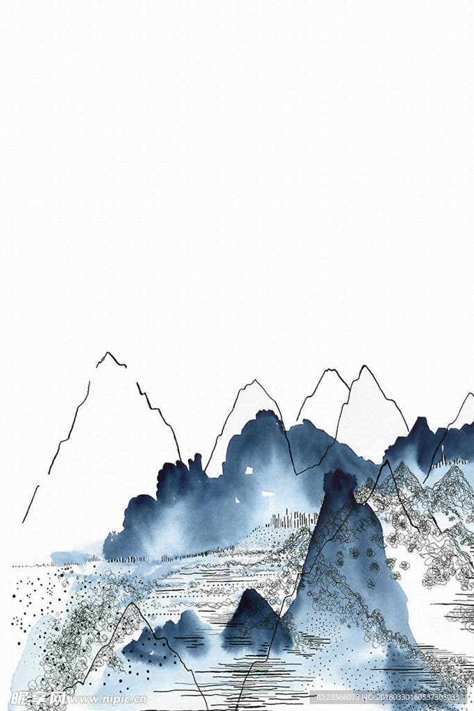 新中式水墨山脉山水画
