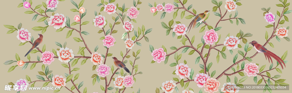 树枝花鸟床头画