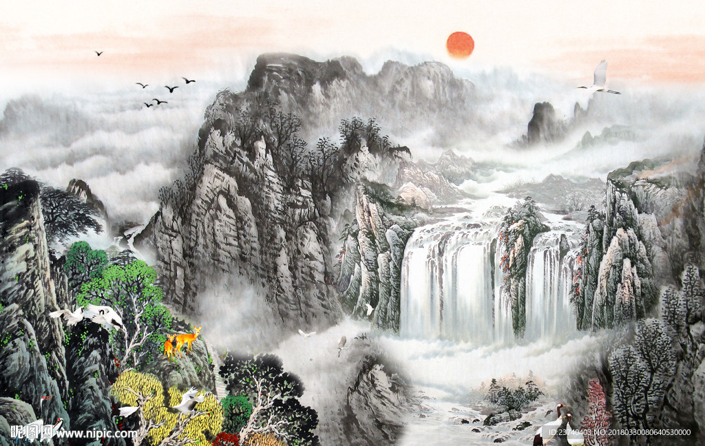 国画山水电视背景墙