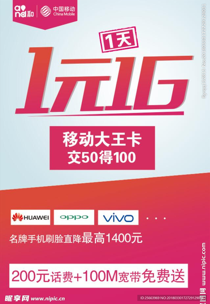 中国移动1元1G海报