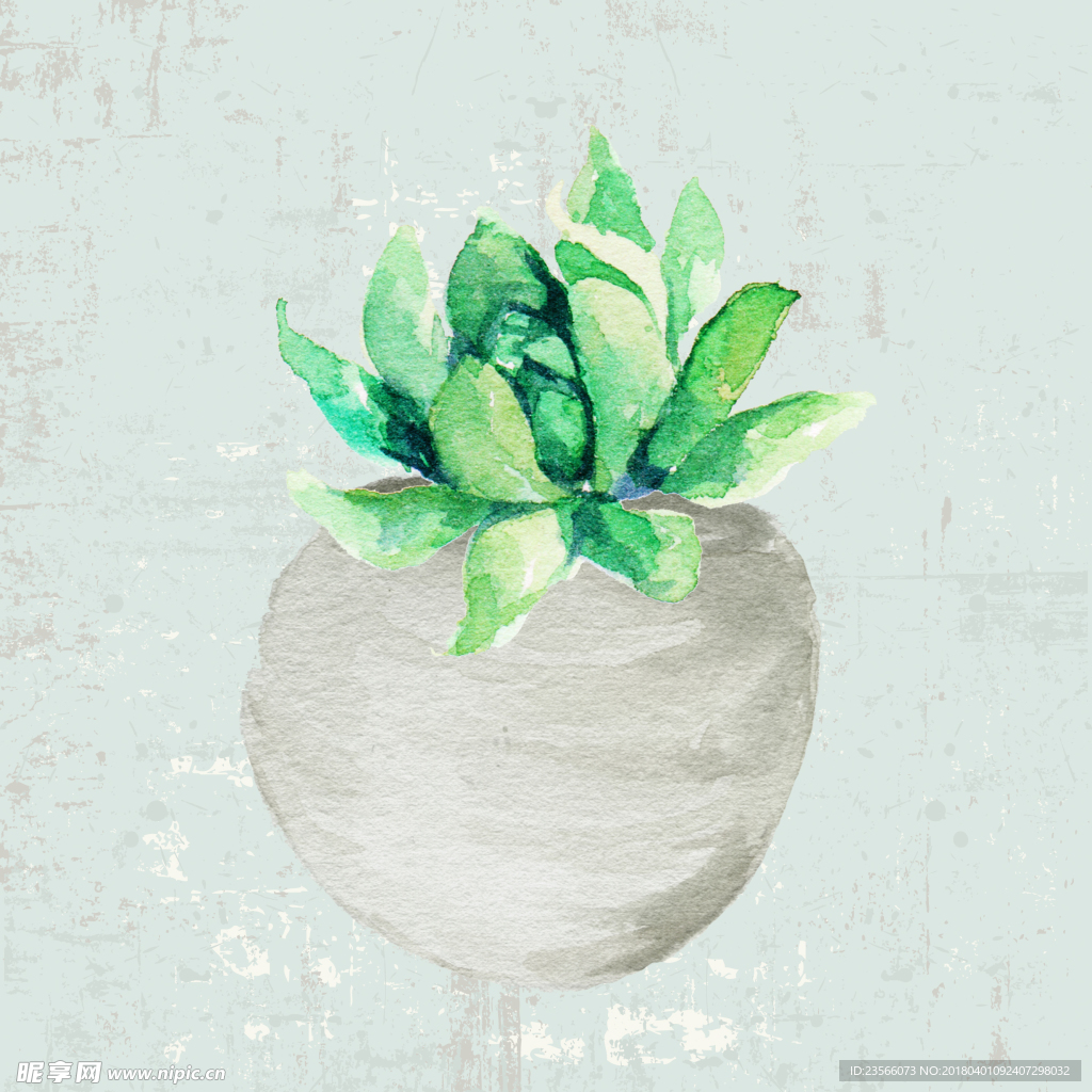 水彩盆栽植物