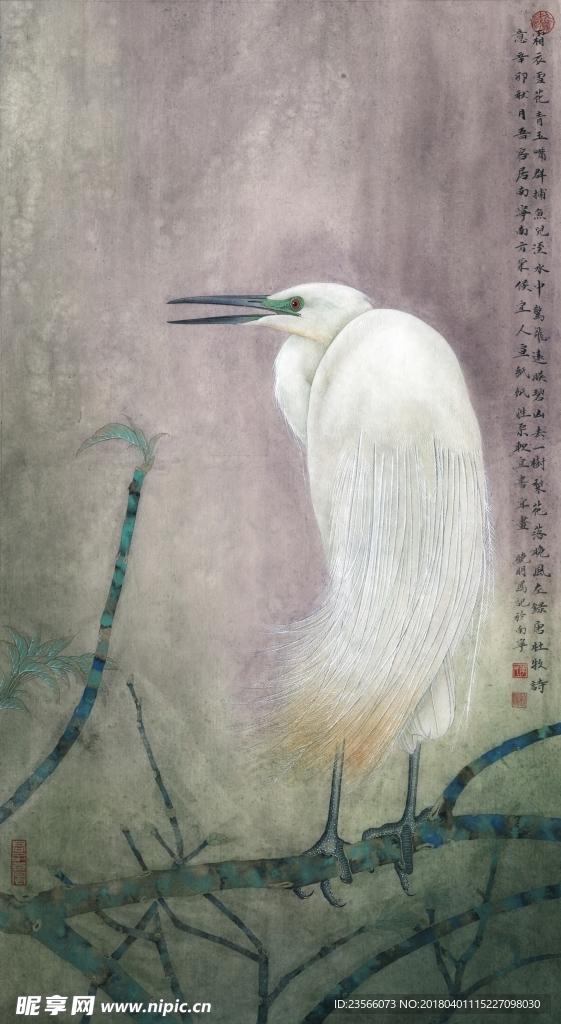 工笔画白色鸟儿