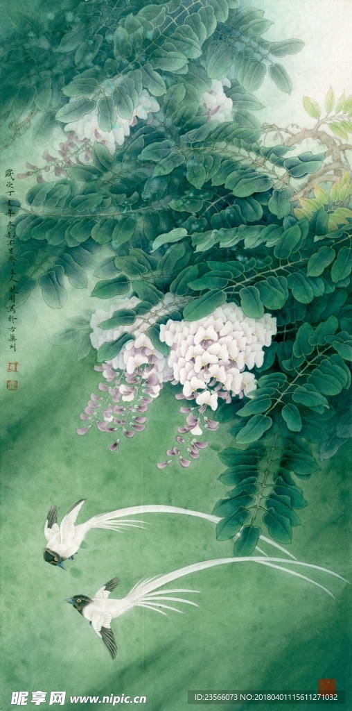 工笔画水墨植物鸟儿